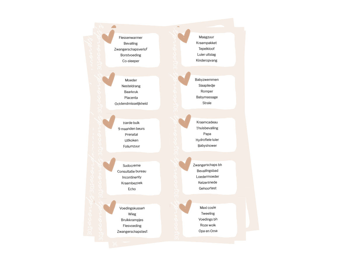 Babyshower spel 30 seconds | Printable
