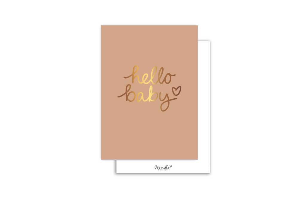 Mini kaart | Met goudfolie | Hello baby