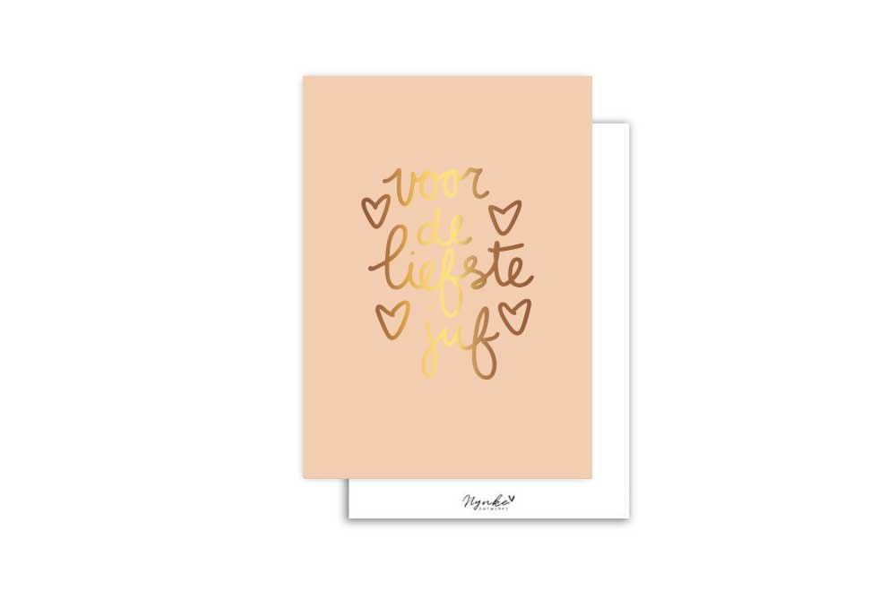 Mini kaart | Met goudfolie | Voor de liefste juf