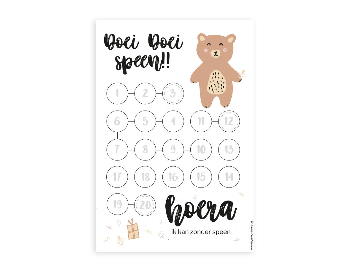 Aftelkalender A4 | Afscheid speentje