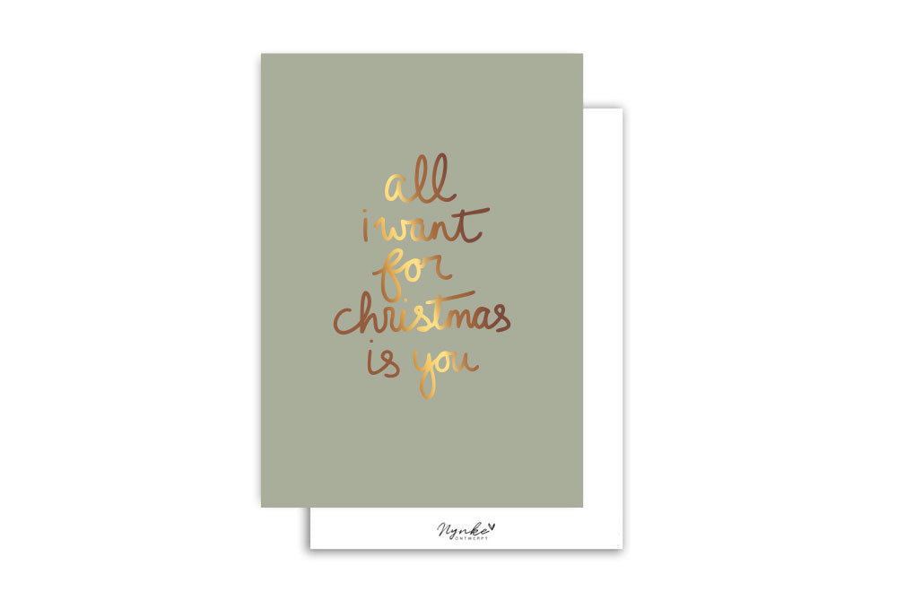 Kaart | All i want for christmas | Goudfolie