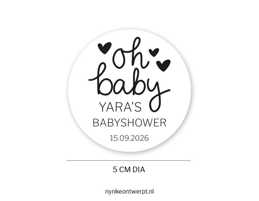 Babyshower Oh baby sticker | Gepersonaliseerd | 10 stuks