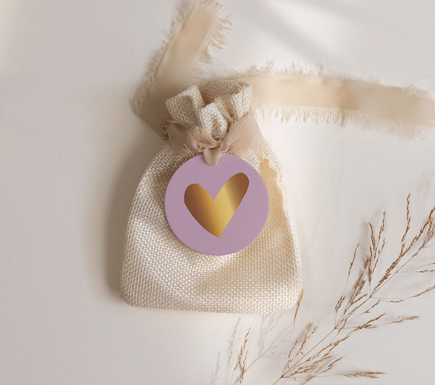 Cadeaulabel | Met goudfolie | Hart paars
