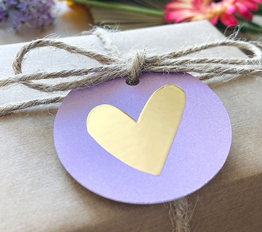 Cadeaulabel | Met goudfolie | Hart paars