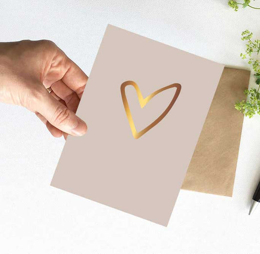 Kaart | Met goudfolie | Hart grijs