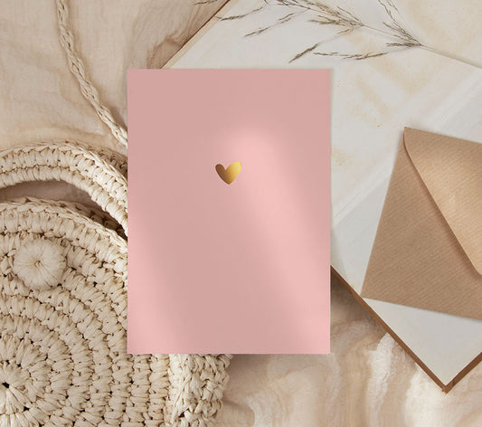 Kaart | Met goudfolie | Hart roze