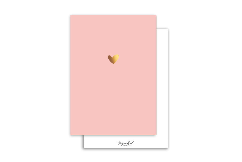 Kaart | Met goudfolie | Hart roze