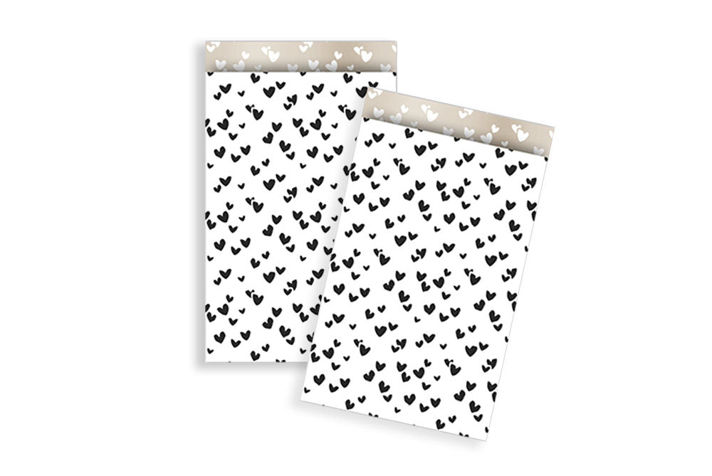 Kadozakjes hartjes zwart | 12x19cm | 5 stuks
