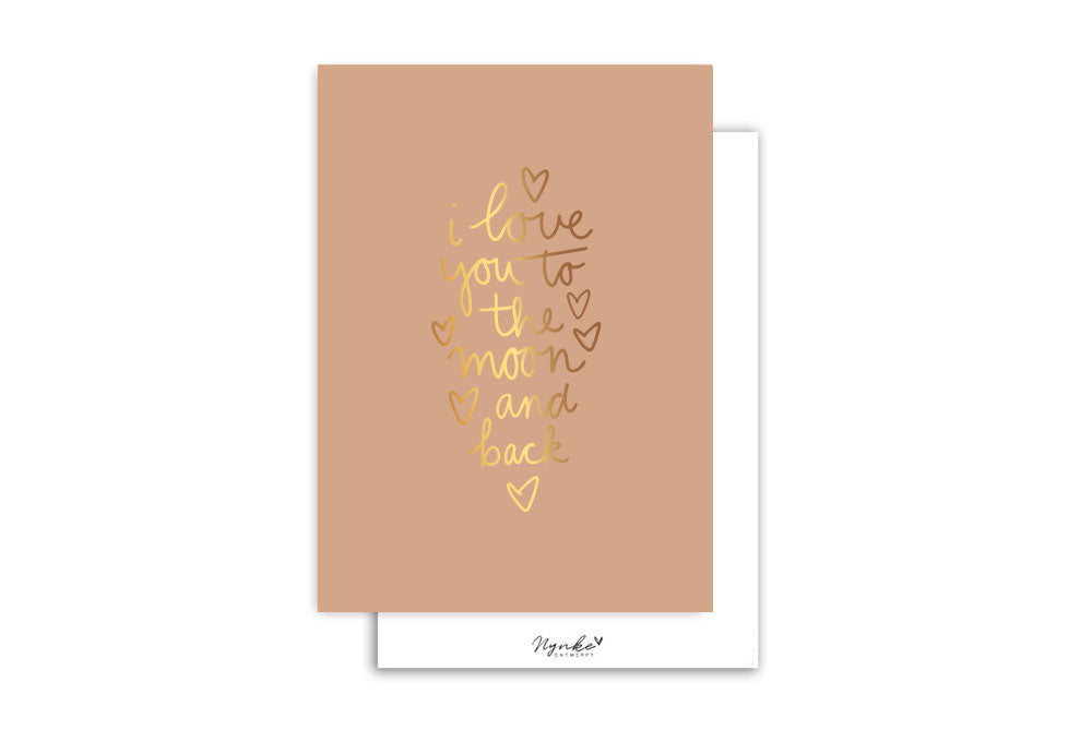 Kaart | Met Goudfolie | I love you to the moon and back - bruin