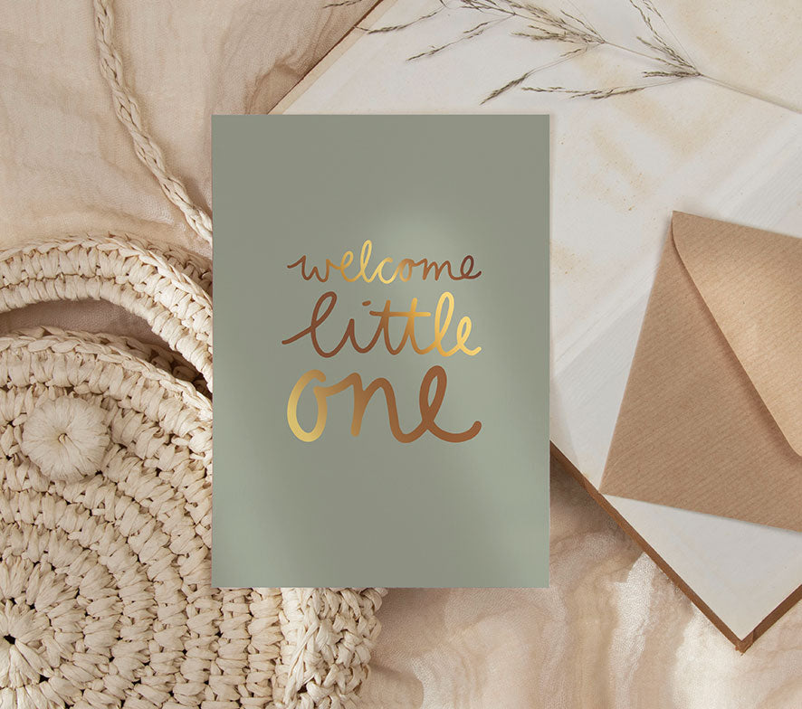 Kaart | Met goudfolie | Welcome little one - Groen