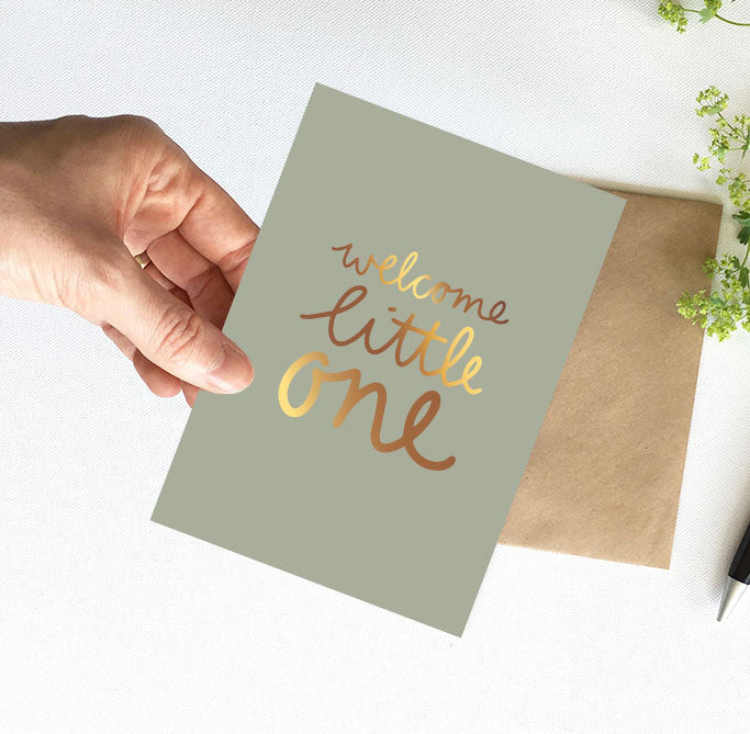 Kaart | Met goudfolie | Welcome little one - Groen