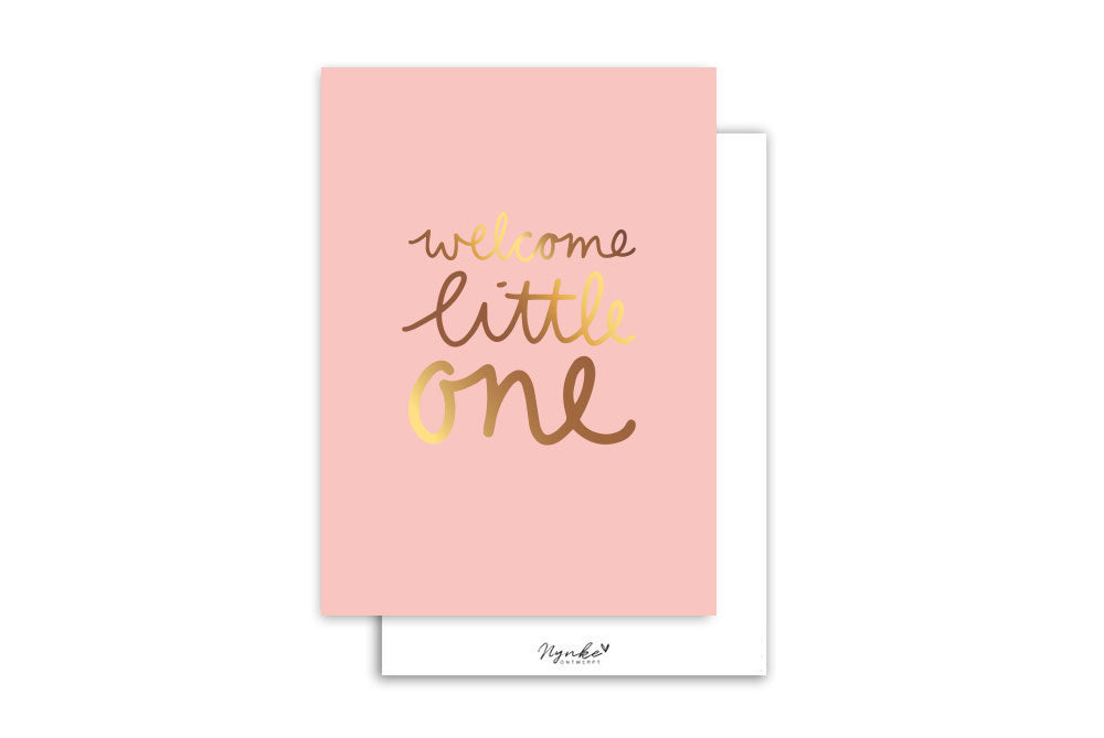 Kaart | Met goudfolie | Welcome little one - Roze