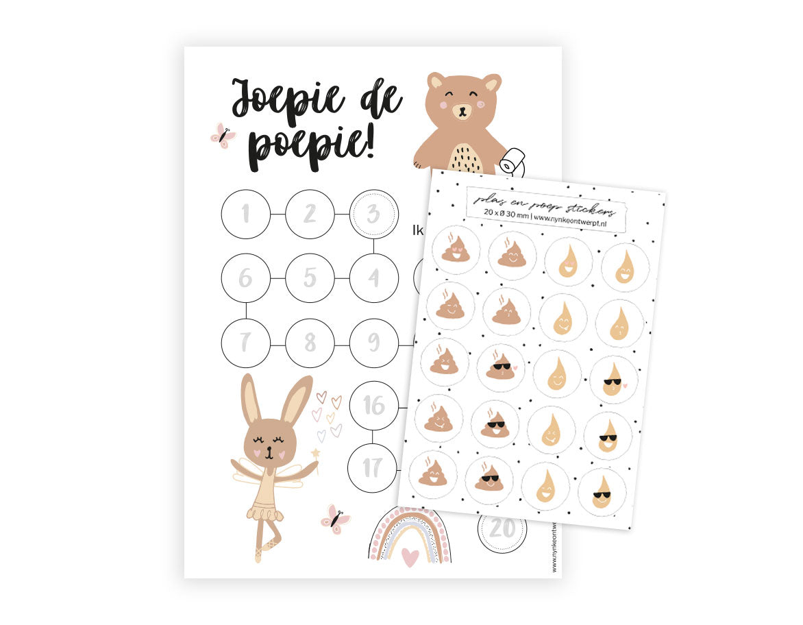 Stickervel met aftelposter A4 | Meisjes | Zindelijkheid | Plassie en poepie