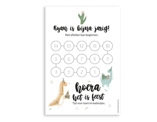 Gepersonaliseerde aftelkalender verjaardag | Jongen | Printable