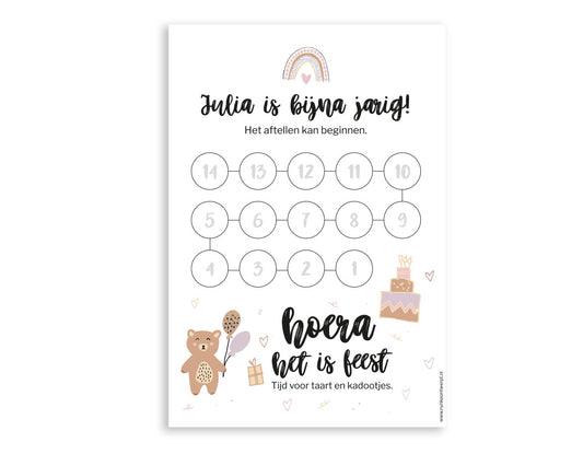 Gepersonaliseerde aftelkalender verjaardag | Meisje | Printable