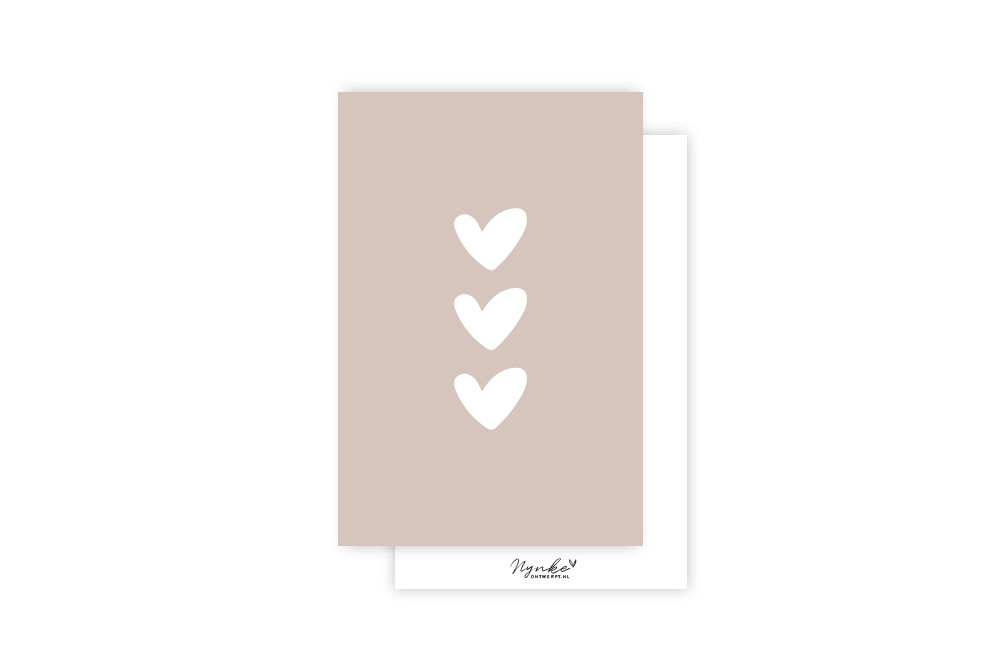 Mini-kaart | 3 Hartjes licht taupe