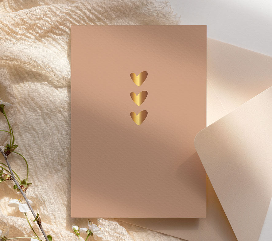 Kaart A5 | Met Goudfolie | Hartjes bruin