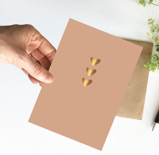 Kaart A5 | Met Goudfolie | Hartjes bruin