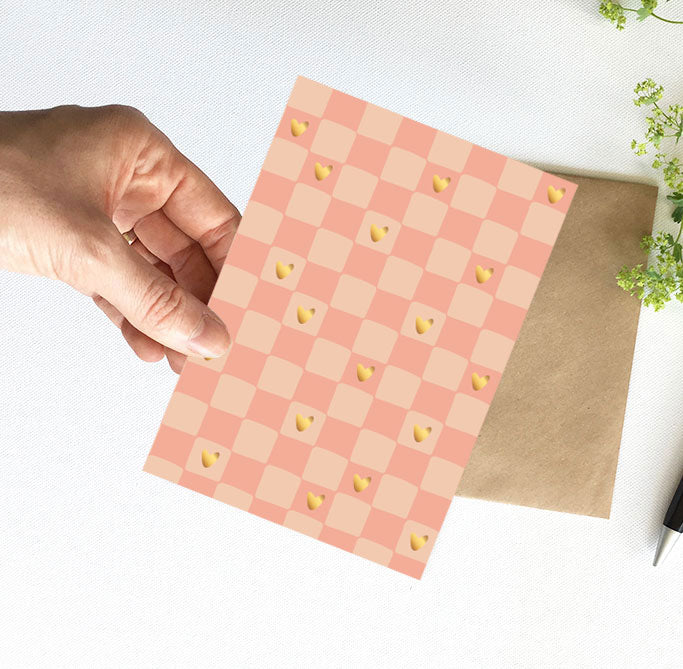 Kaart | Met Goudfolie | Heart grid