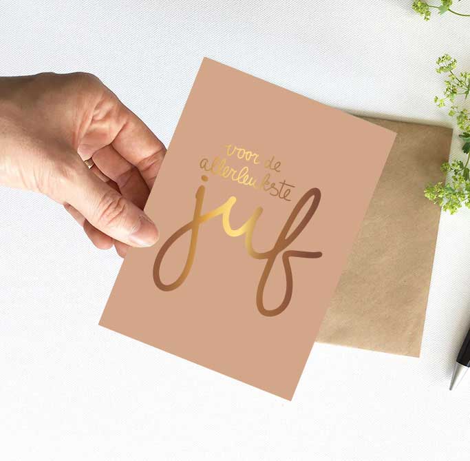 Kaart | Met goudfolie | Allerleukste juf