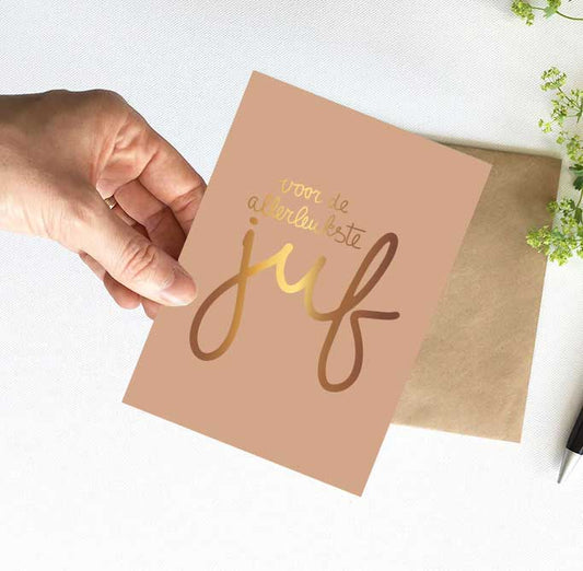 Kaart | Met goudfolie | Allerleukste juf