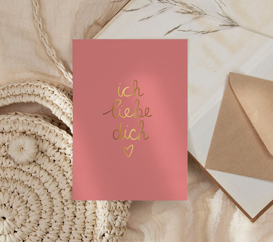 Kaart | Met Goudfolie | Ich liebe dich