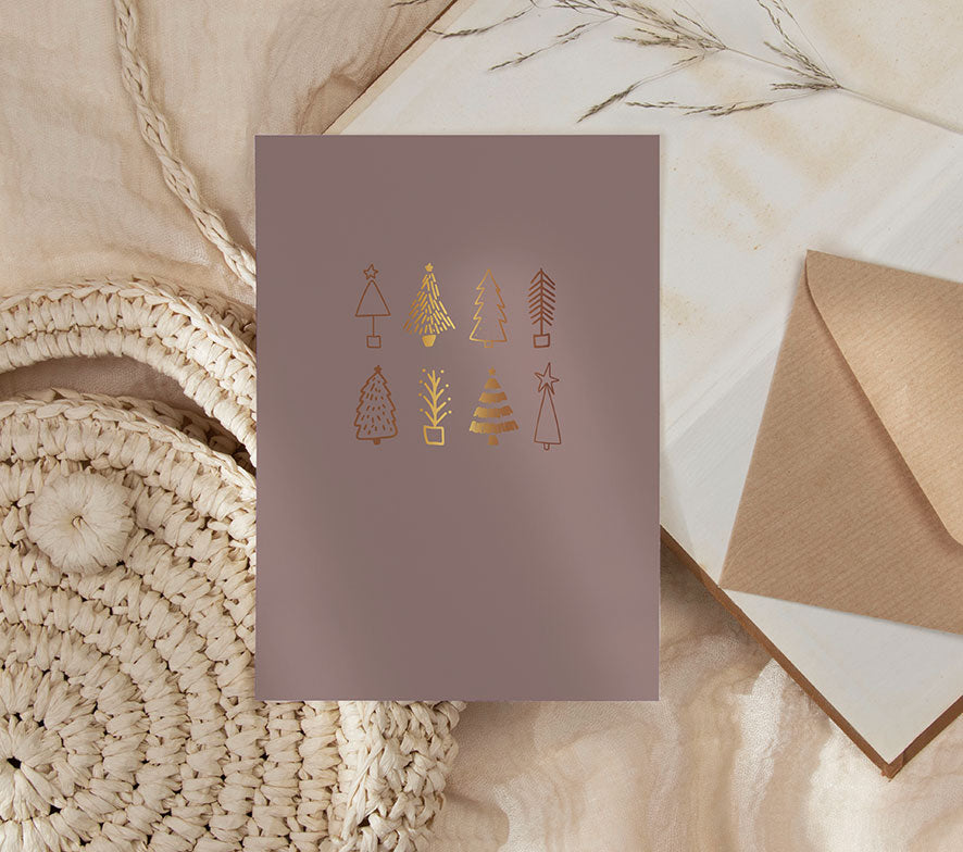 Kaart | Met goudfolie | Kerstbomen