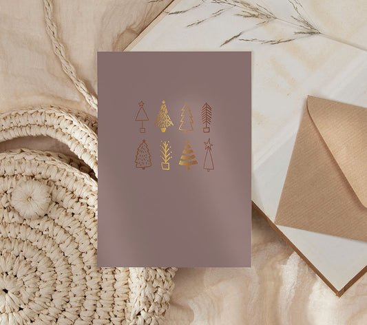Kaart | Met goudfolie | Kerstbomen
