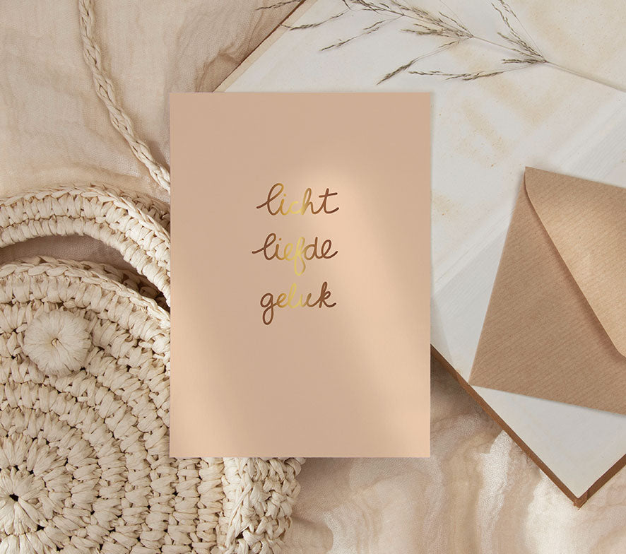 Kaart | Met goudfolie | Licht, liefde, geluk