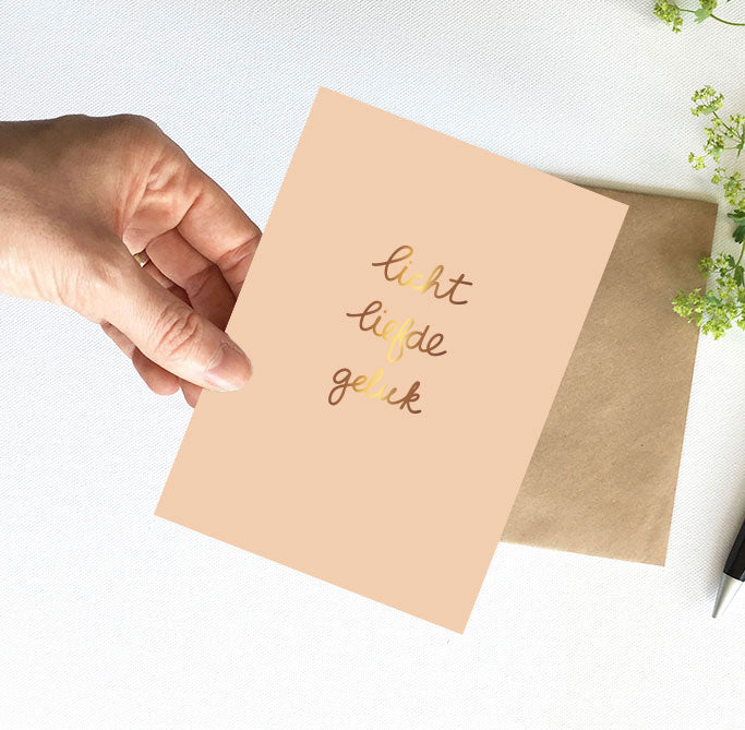 Kaart | Met goudfolie | Licht, liefde, geluk