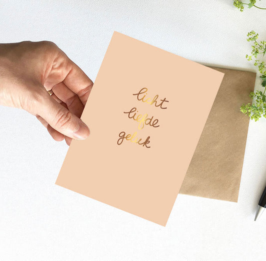 Kaart | Met goudfolie | Licht, liefde, geluk