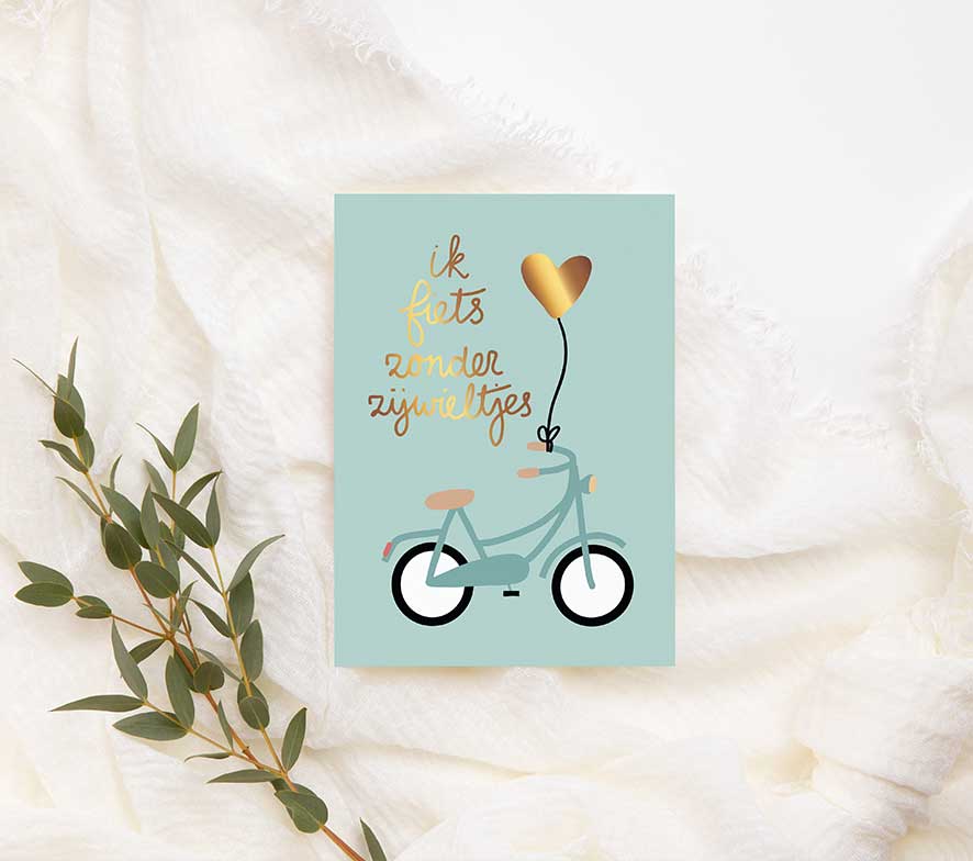 Mini kaart | Met goudfolie | Mijlpaal - Fietsen