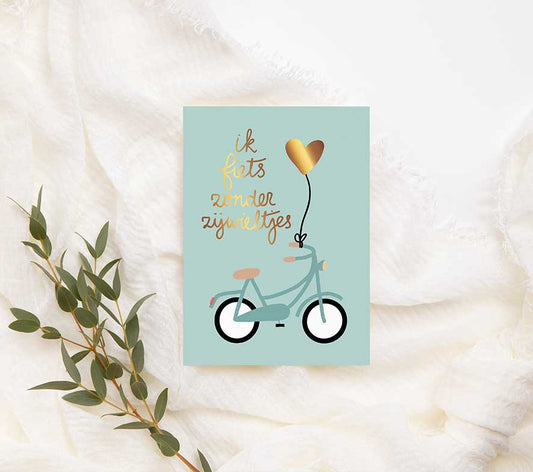 Mini kaart | Met goudfolie | Mijlpaal - Fietsen