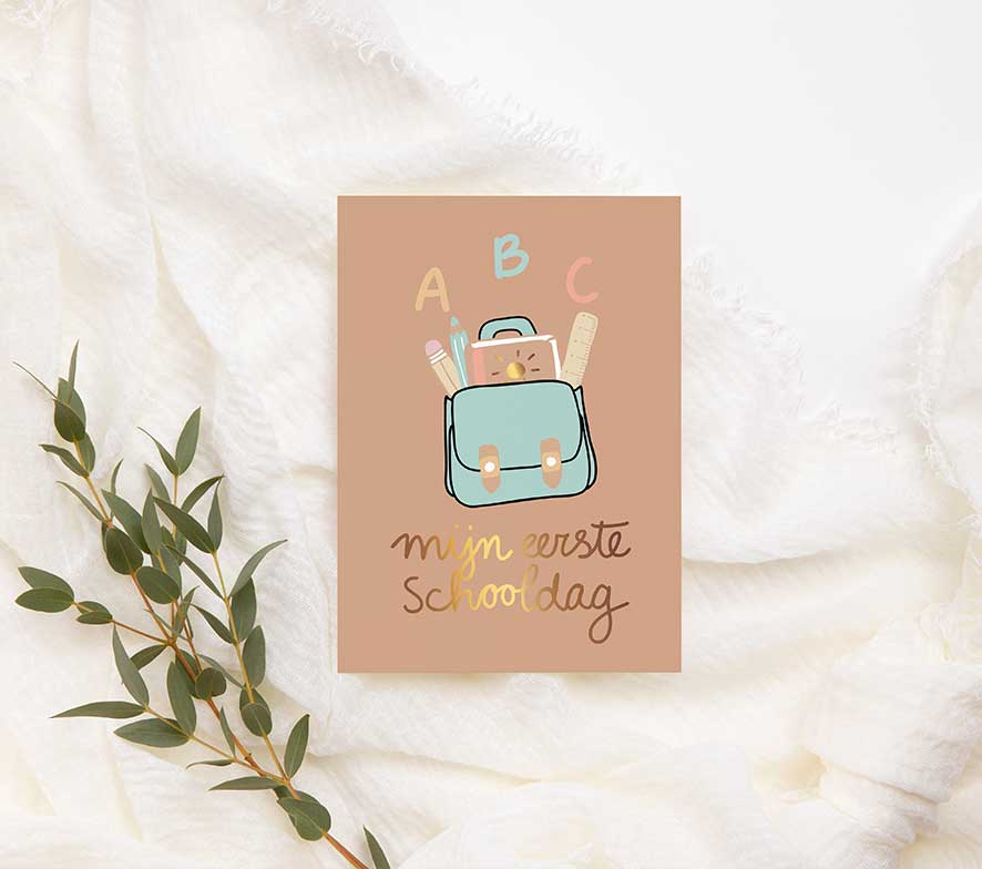 Mini kaart | Met goudfolie | Mijlpaal - School
