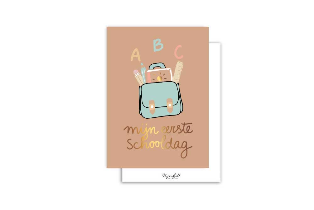 Mini kaart | Met goudfolie | Mijlpaal - School
