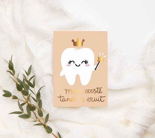 Mini kaart | Met goudfolie | Mijlpaal - Tand wisselen