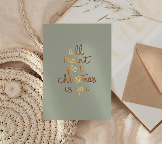 Kaart | All i want for christmas | Goudfolie