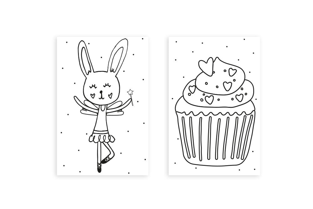Mini-kaart | Inkleur kaartje ballerina en cupcake