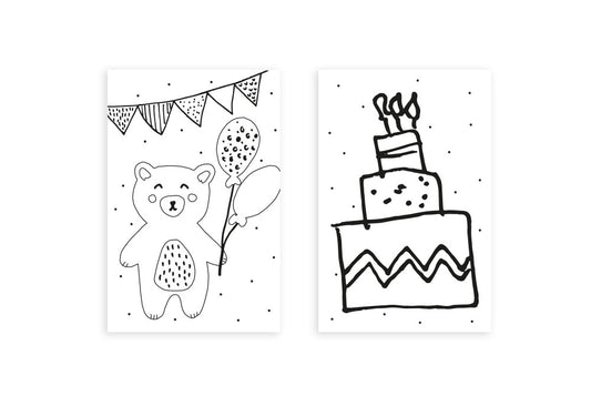 Mini-kaart | Inkleur kaartje beer en taart