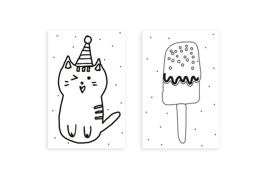 Mini-kaart | Inkleur kaartje kat en ijsje