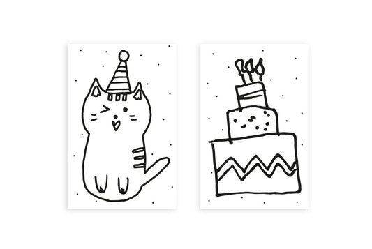 Mini-kaart | Inkleur kaartje kat en taart