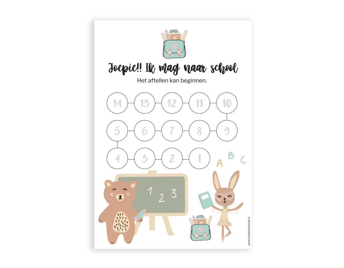 Aftelkalender A4 | Naar school | Meisje