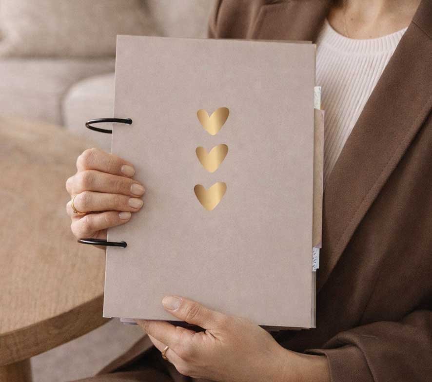 Bewaarbundel | Geboortekaartjes | 3 hartjes | Met goudfolie