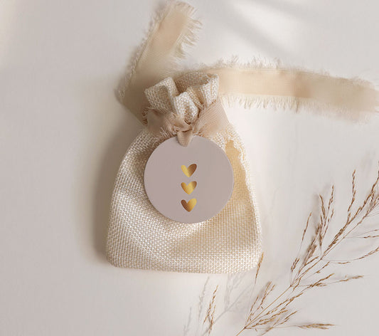 Cadeaulabel | Met goudfolie | Hartjes grijs