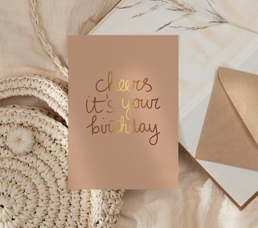 Kaart | Met goudfolie | Cheers it's your birthday