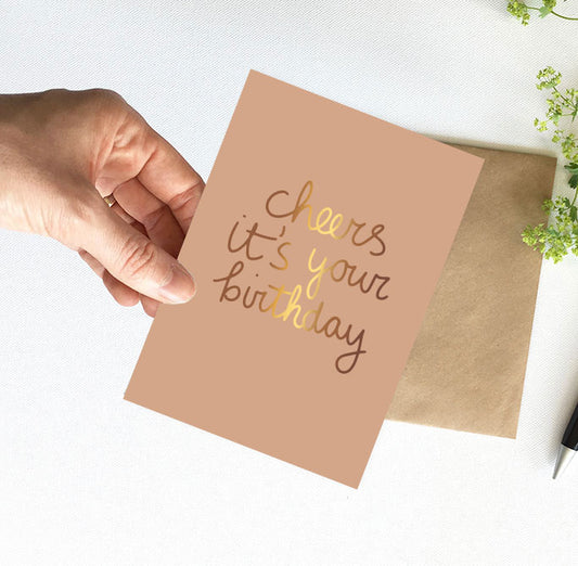 Kaart | Met goudfolie | Cheers it's your birthday