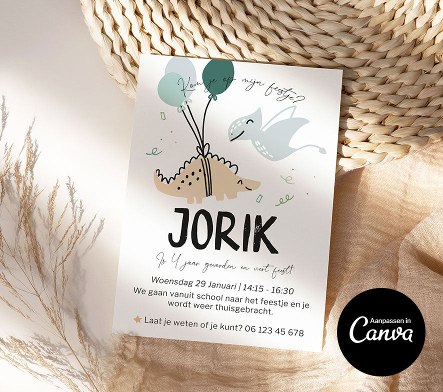 Uitnodiging verjaardag Jorik | Aanpassen in Canva | Printable