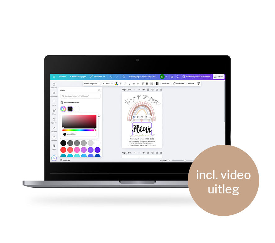 Uitnodiging verjaardag Fleur | Aanpassen in Canva | Printable