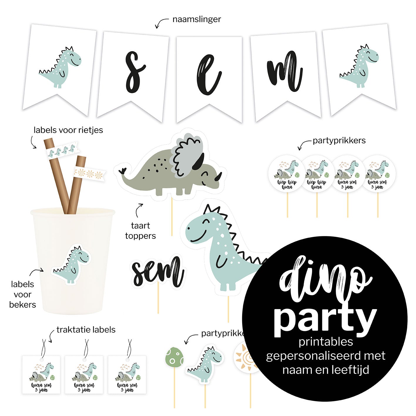 Dino party | Gepersonaliseerd | Printable
