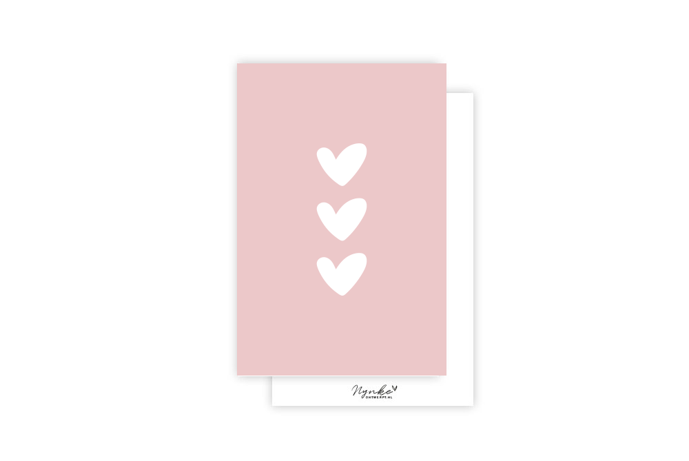 Mini-kaart | 3 Hartjes roze